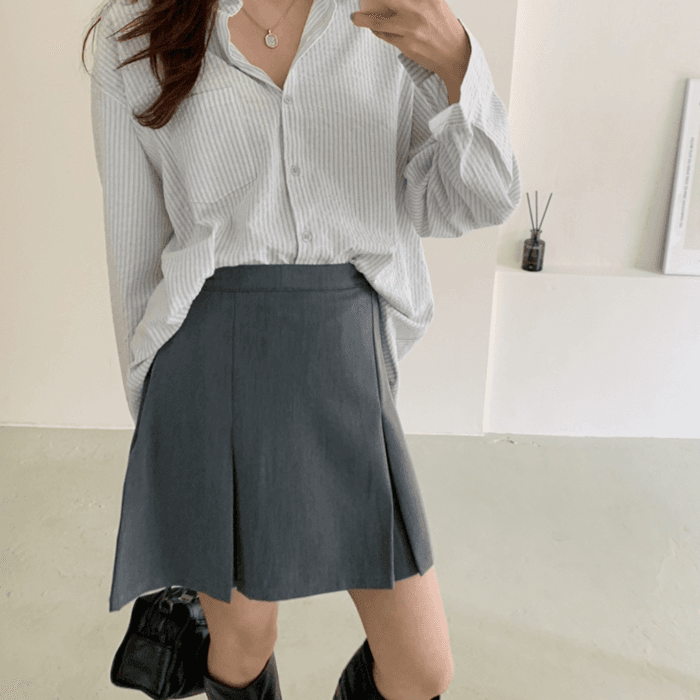 骨格ストレートタックプリーツミニスカート