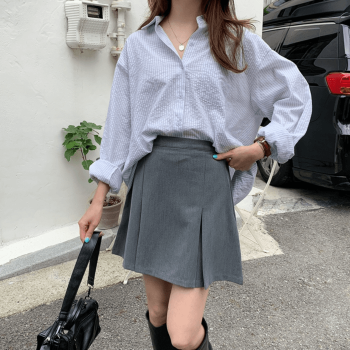 骨格ストレートタックプリーツミニスカート