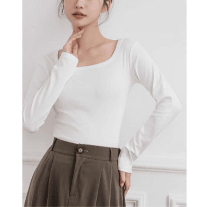 骨格ストレートスクエアネック長袖Ｔシャツ