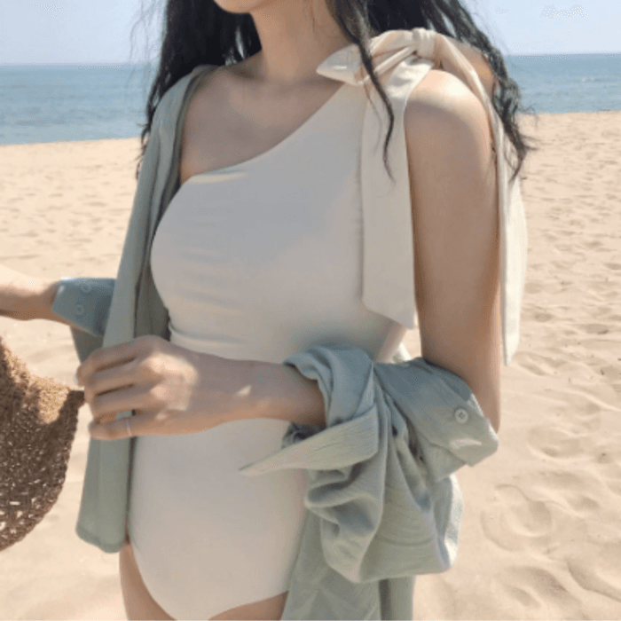 骨格ストレートサイドリボンワンピース水着