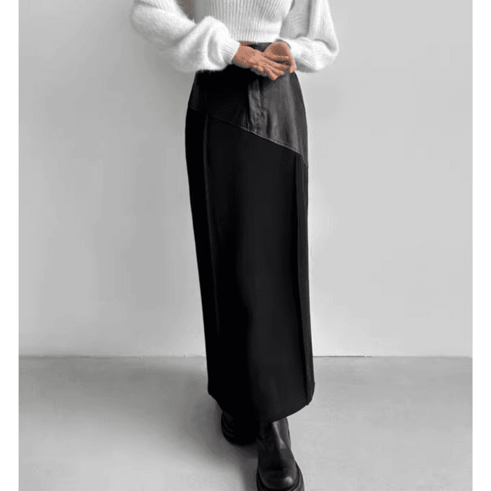 骨格ストレートPUレザーコルセットロングスカート