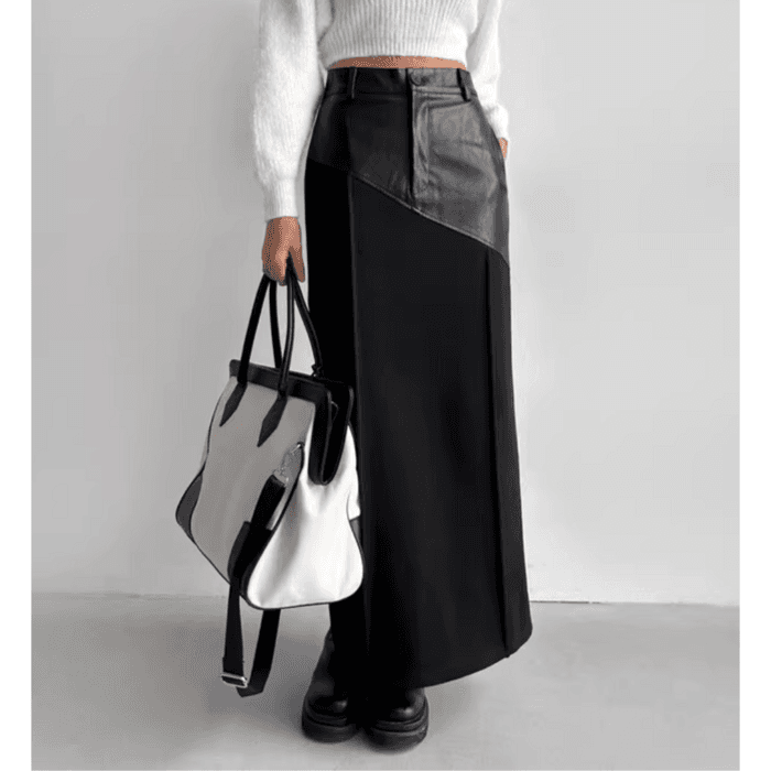 骨格ストレートPUレザーコルセットロングスカート