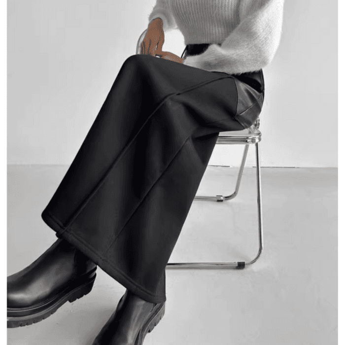 骨格ストレートPUレザーコルセットロングスカート