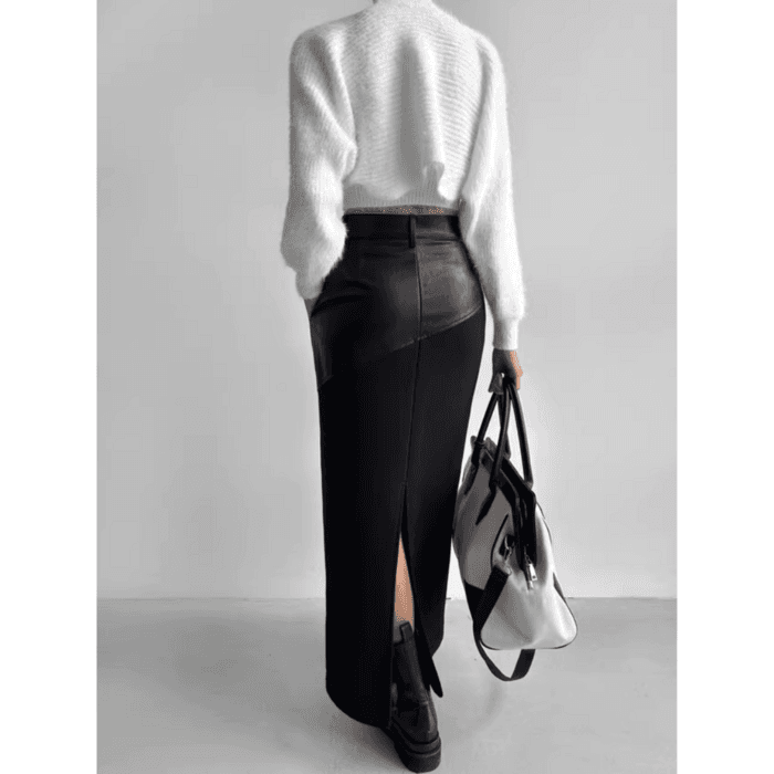 骨格ストレートPUレザーコルセットロングスカート