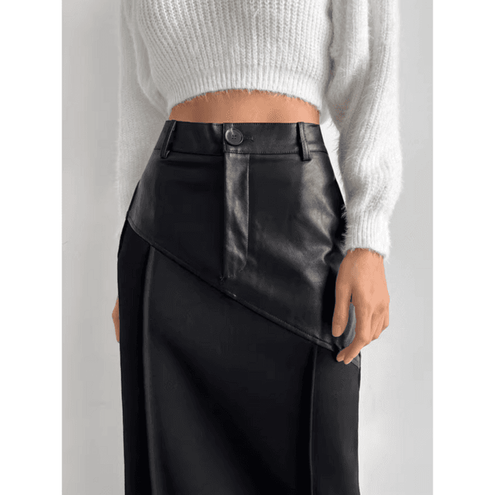 骨格ストレートPUレザーコルセットロングスカート