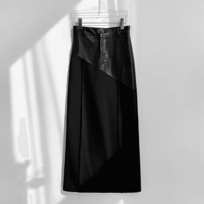 骨格ストレートPUレザーコルセットロングスカート