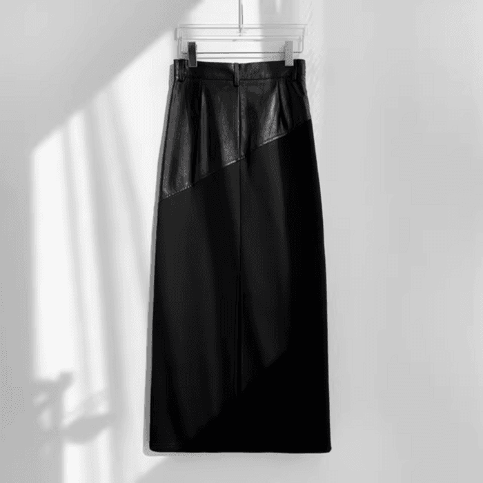 骨格ストレートPUレザーコルセットロングスカート