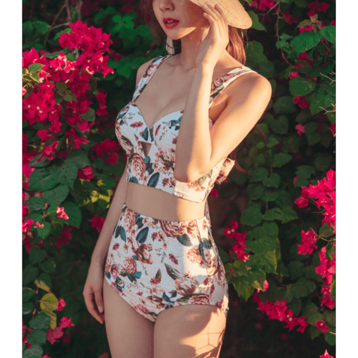 骨格ストレート花柄セパレート水着