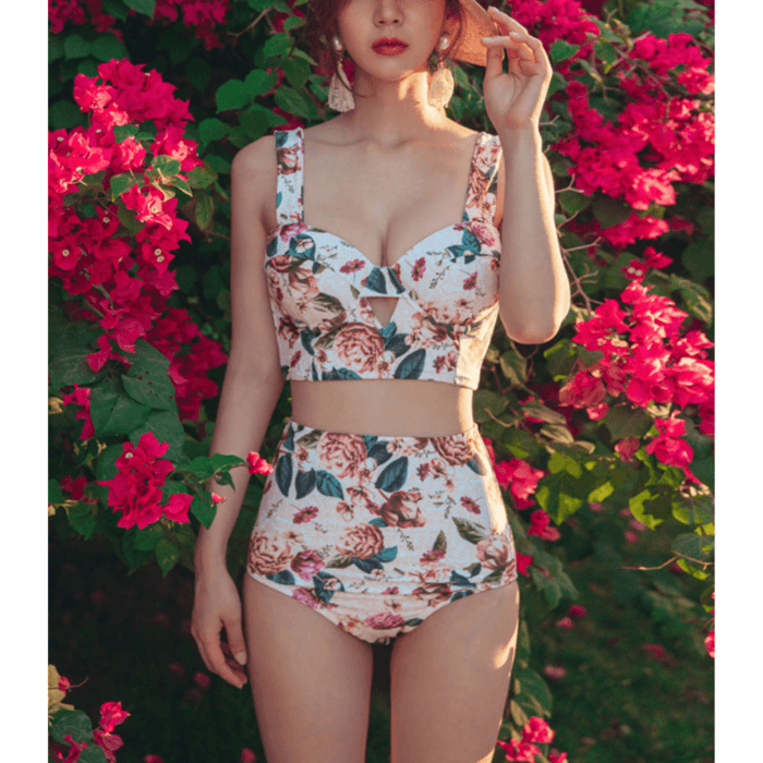 骨格ストレート花柄セパレート水着