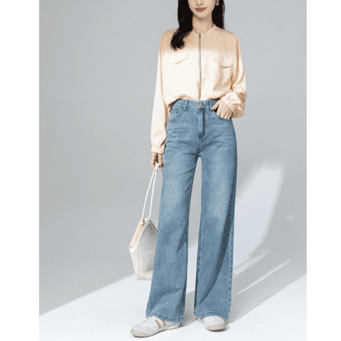 骨格ストレートシンプルブルーワイドデニム