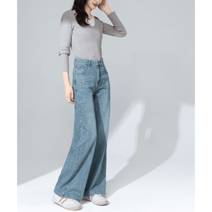 骨格ストレートシンプルブルーワイドデニム