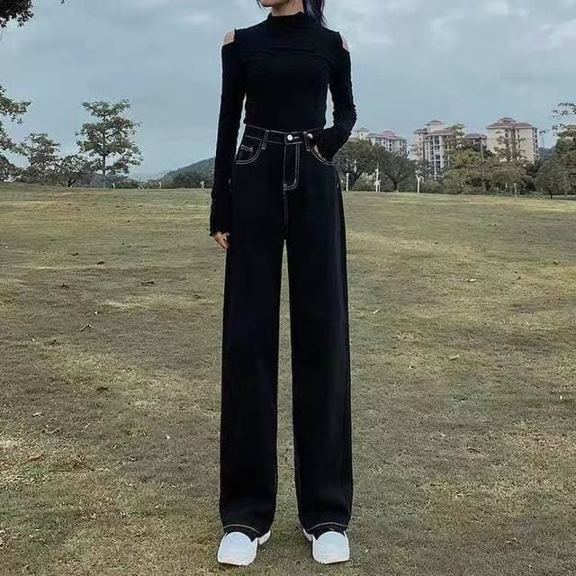 骨格ストレートステッチロングストレートデニム