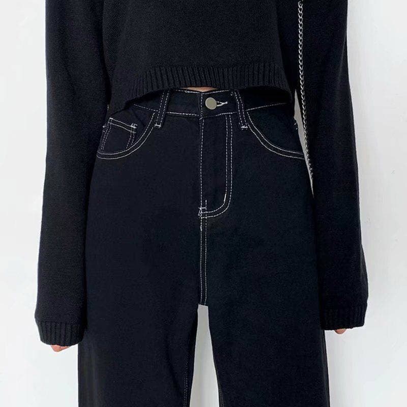 骨格ストレートステッチロングストレートデニム