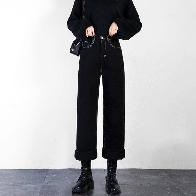 骨格ストレートステッチロングストレートデニム