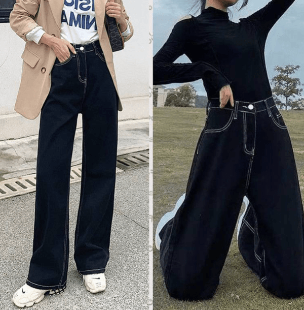 骨格ストレートステッチロングストレートデニム