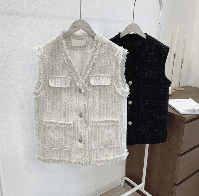 骨格ストレートフリンジディテールジレジャケット