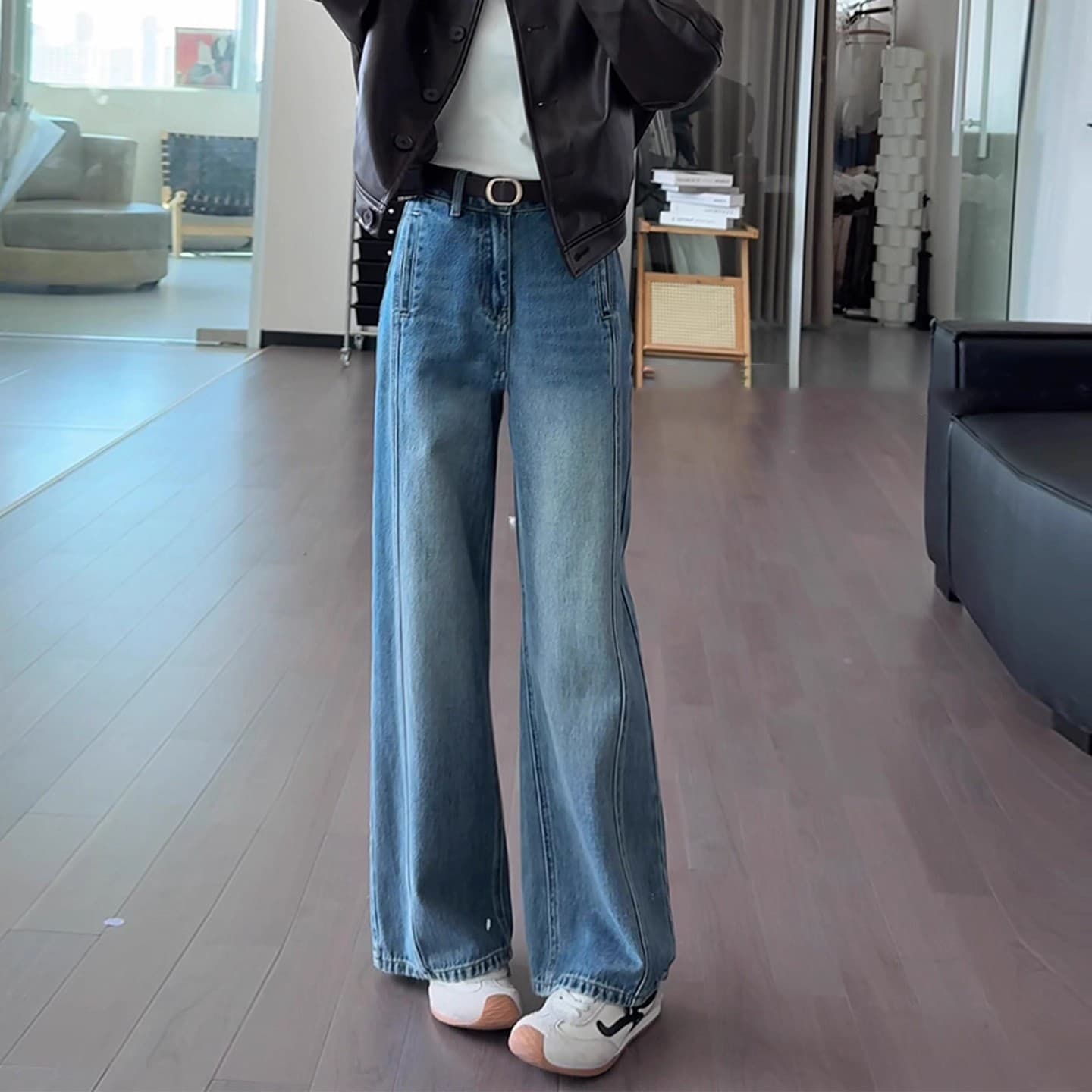 骨格ストレートストレートレッグデニムパンツ