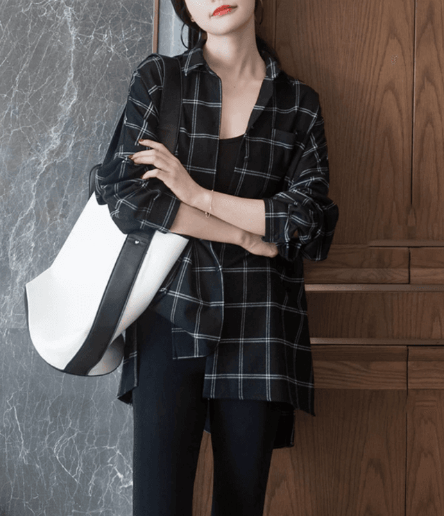 骨格ストレートチェック柄シャツトップス