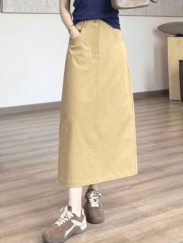 骨格ストレートフラッグポケット付きストレートスカート