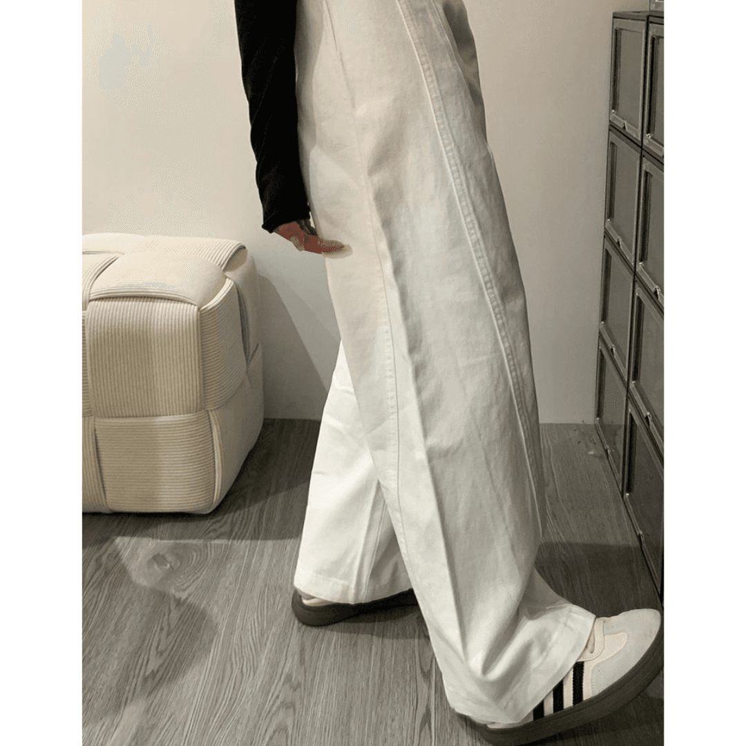 骨格ストレートカーブデザインホワイトデニムパンツ