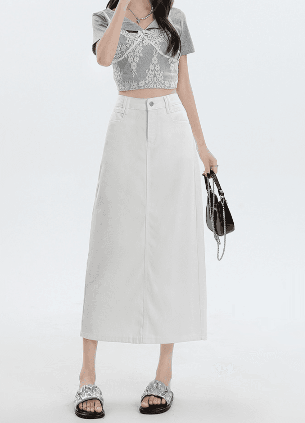 骨格ストレートホワイトデニムロングスカート