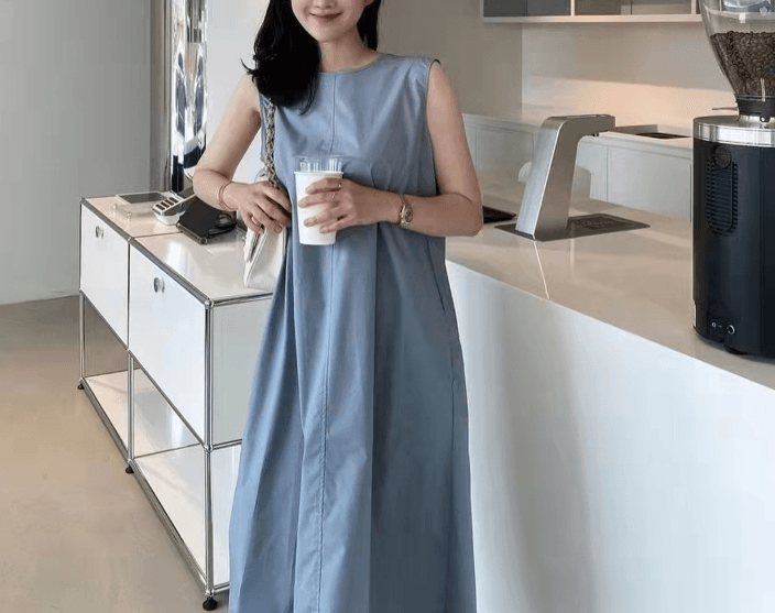 骨格ストレートバックコンシャルノースリーブワンピース