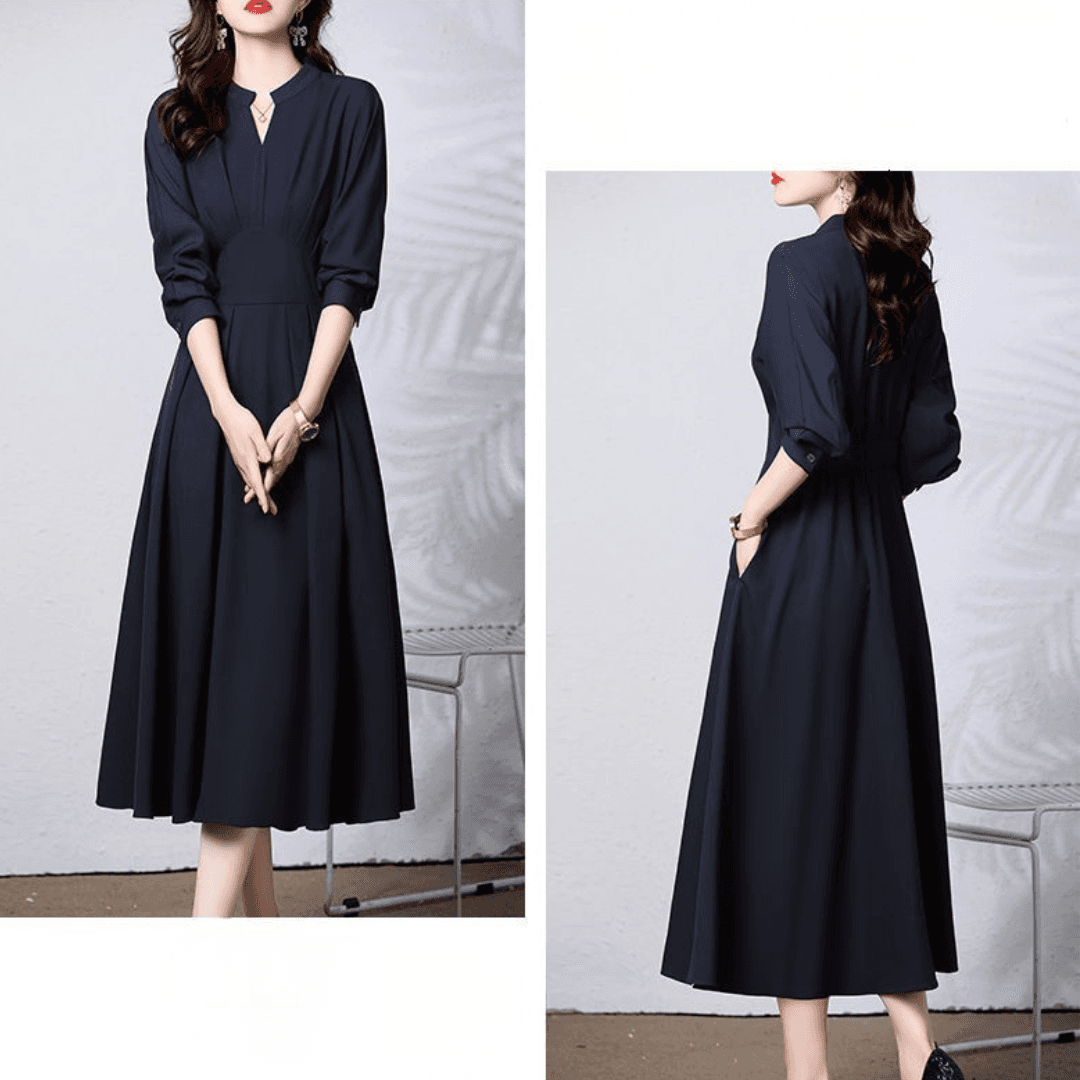 骨格ストレートスキッパーネックフレアワンピース
