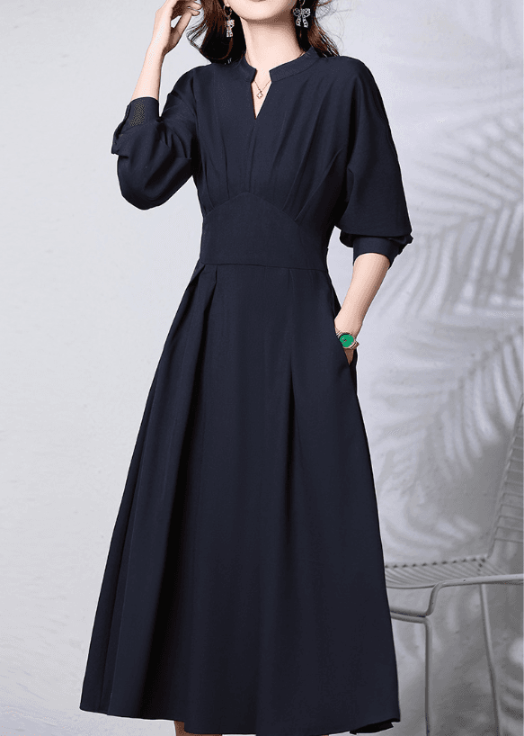 骨格ストレートスキッパーネックフレアワンピース