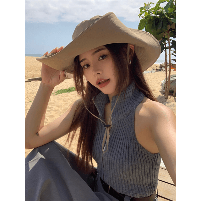 骨格ストレートUV対策 日よけ あご紐カウボーイハット