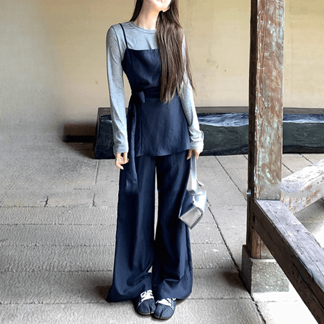 骨格ストレートキャミトップス＆ワイドパンツセットアップ