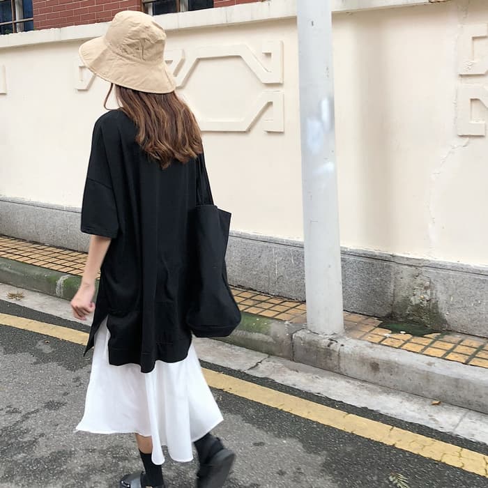 骨格ストレートレイヤード風VネックAライン切り替えワンピース