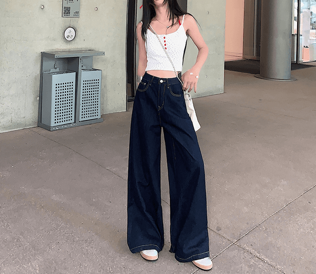 骨格ストレートワイドレッグパラレルデニムパンツ