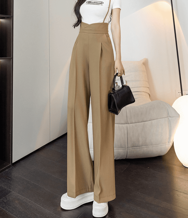 骨格ストレートオールインワンサスペンダーセミワイドパンツ