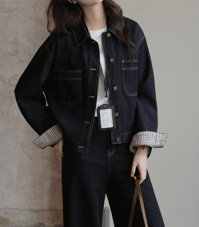 骨格ストレートロールアップスリーブデニムジャケット