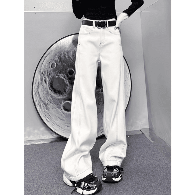 骨格ストレートルーズシルエットステッチデニムパンツ