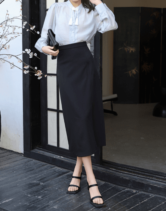 骨格ストレートスリットIラインロングスカート