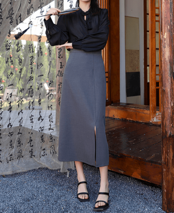 骨格ストレートスリットIラインロングスカート