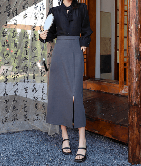 骨格ストレートスリットIラインロングスカート