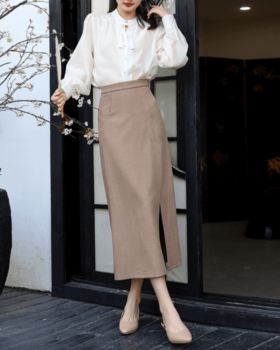 骨格ストレートスリットIラインロングスカート