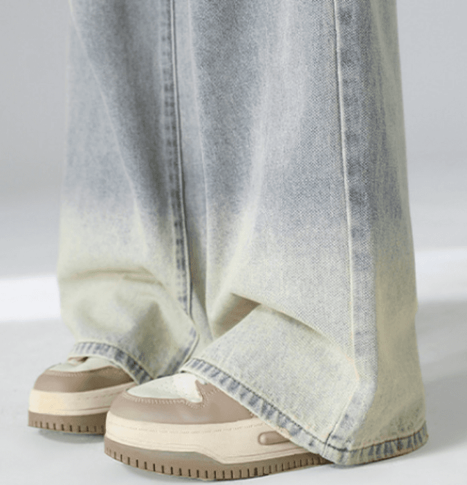 骨格ストレートダメージデニムワイドパンツ