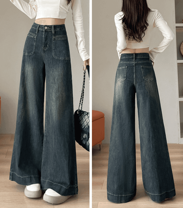 骨格ストレートルーズワイドフレアデニムパンツ