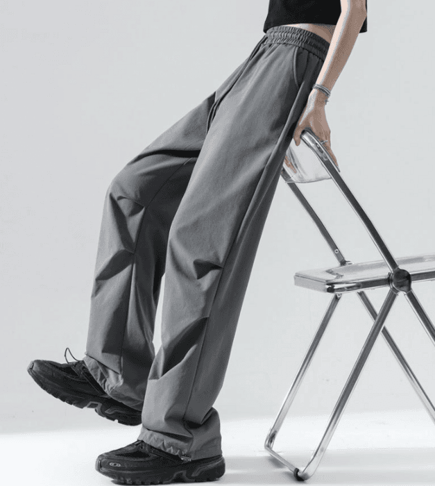 骨格ストレートワイドレッグパラシュートパンツ
