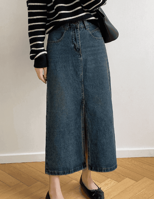 骨格ストレートフロントスリットIラインロングスカート