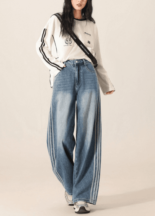 骨格ストレートサイドラインワイドパンツ