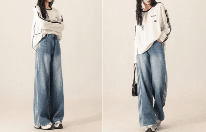 骨格ストレートサイドラインワイドパンツ