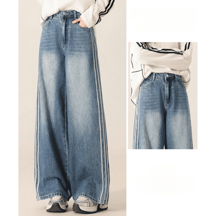 骨格ストレートサイドラインワイドパンツ