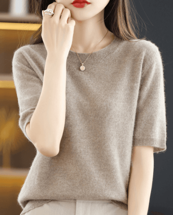 骨格ストレート半袖ベーシックニットトップス
