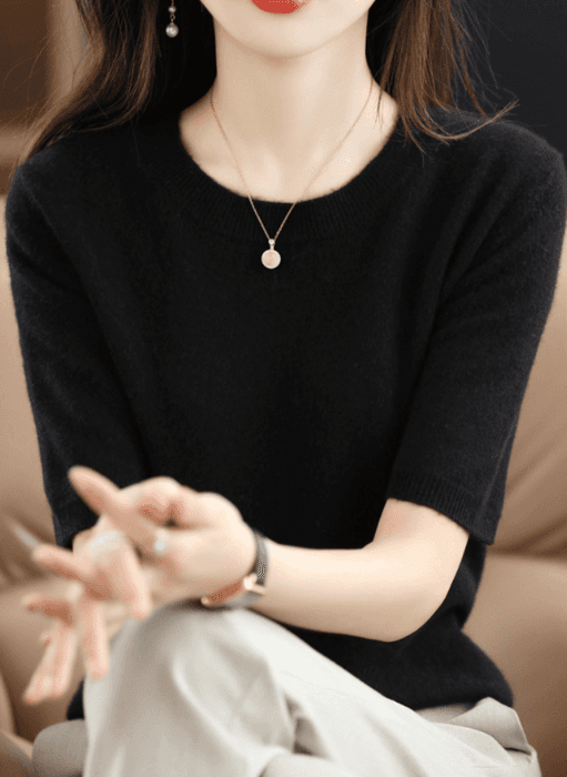 骨格ストレート半袖ベーシックニットトップス