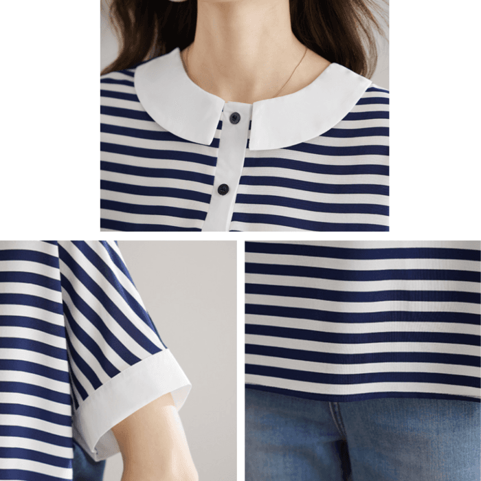 骨格ストレート襟付きボーダーTシャツトップス