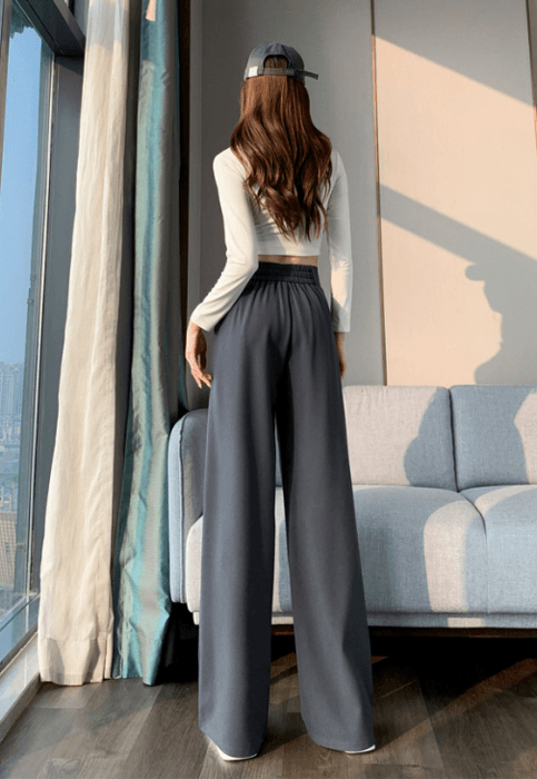 骨格ストレートウエストベルトスラックスワイドパンツ